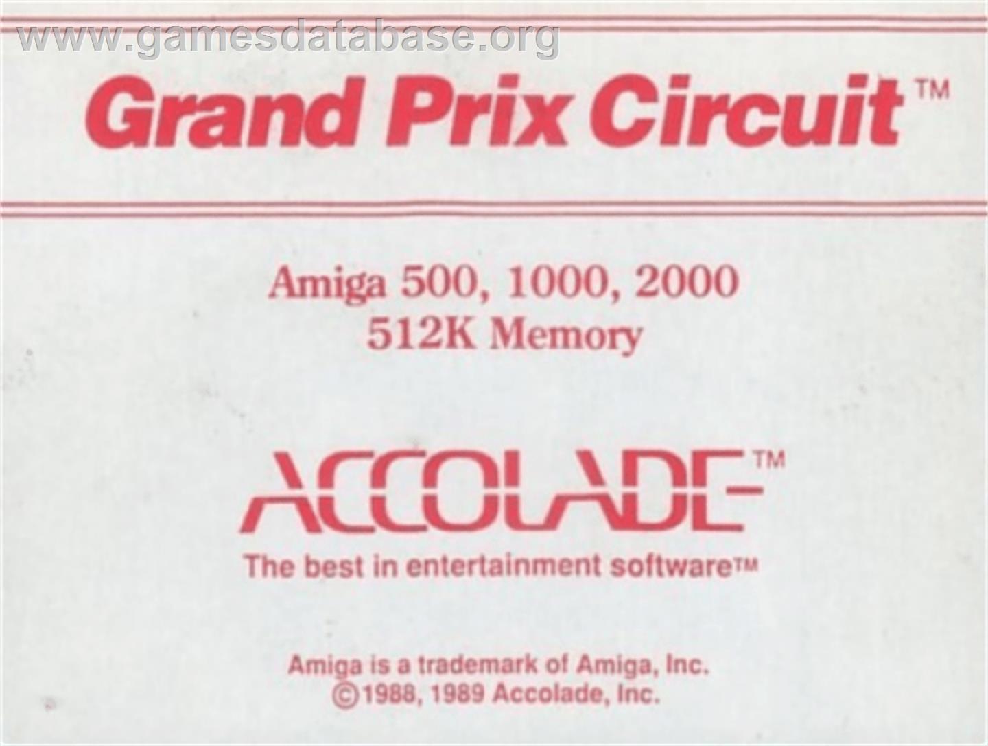 Grand Prix Circuit - Commodore Amiga - Artwork - Cartridge Top