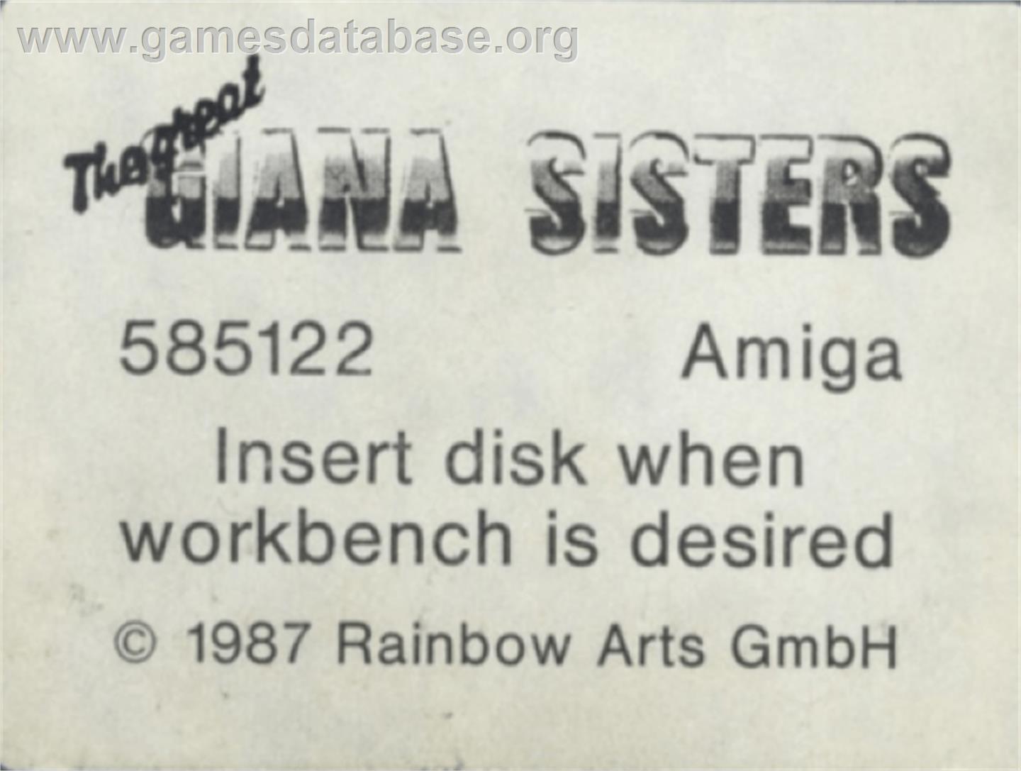 Great Giana Sisters - Commodore Amiga - Artwork - Cartridge Top