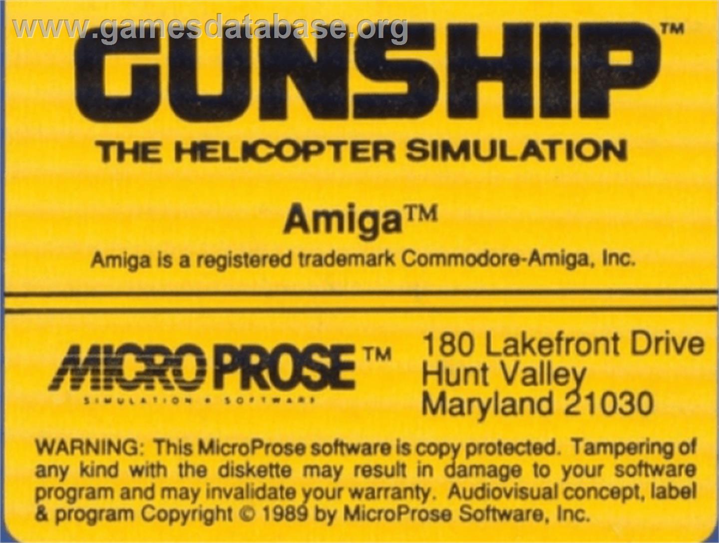 Gunship - Commodore Amiga - Artwork - Cartridge Top