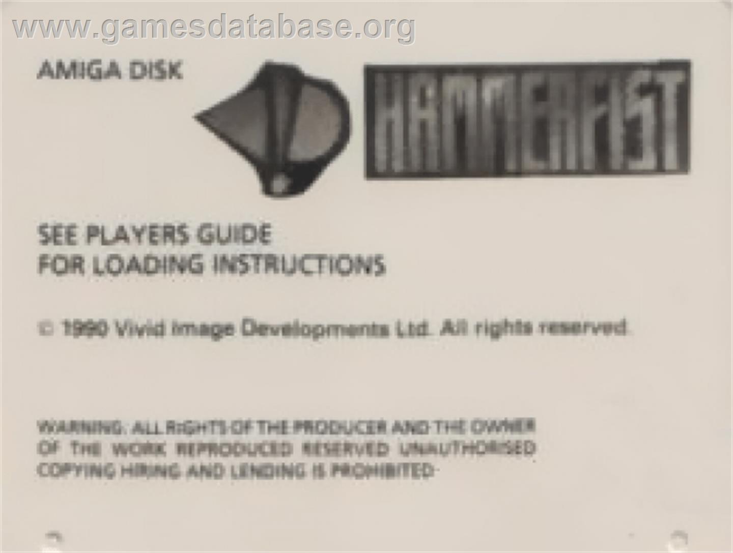 Hammerfist - Commodore Amiga - Artwork - Cartridge Top