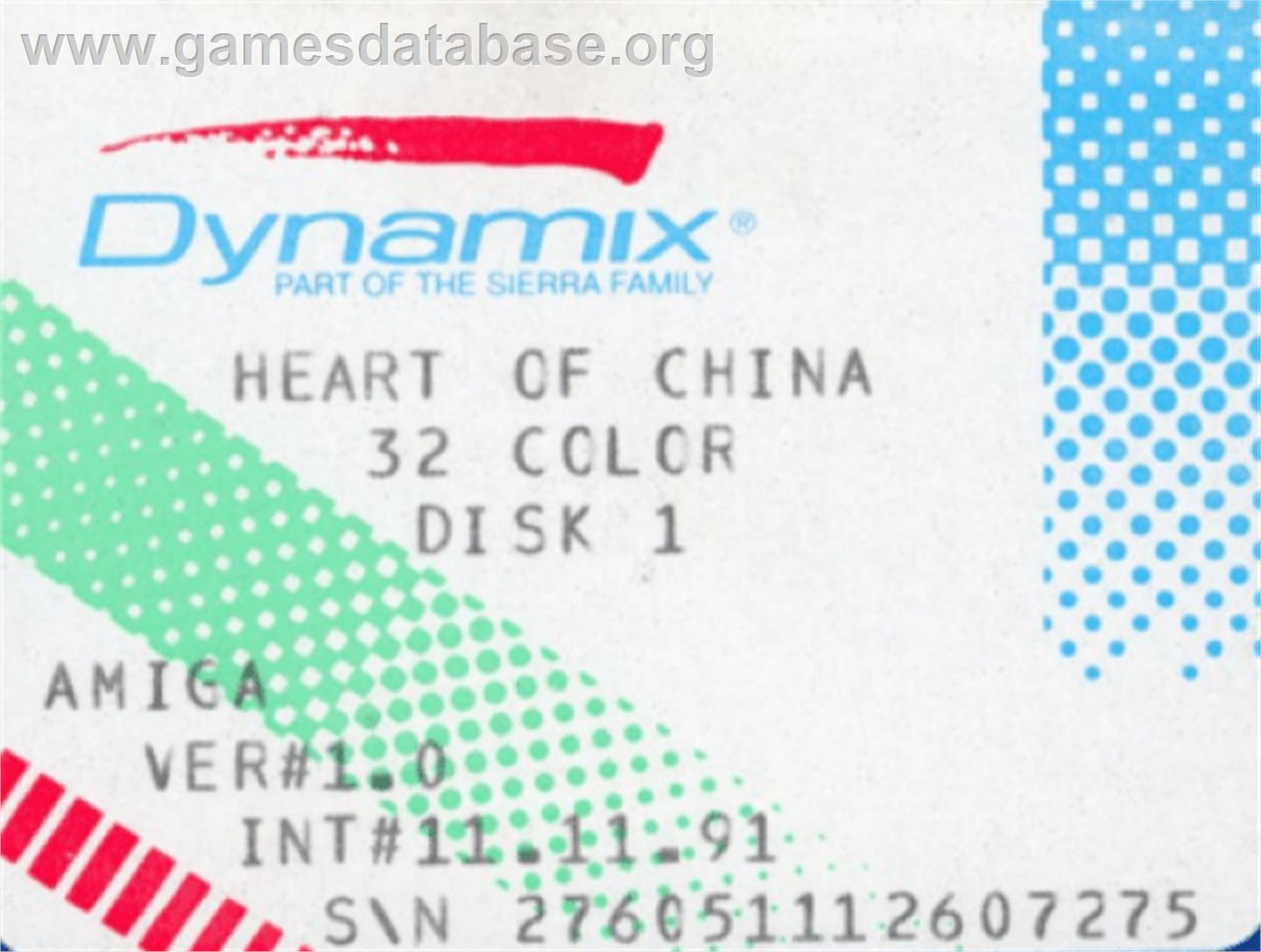 Heart of China - Commodore Amiga - Artwork - Cartridge Top