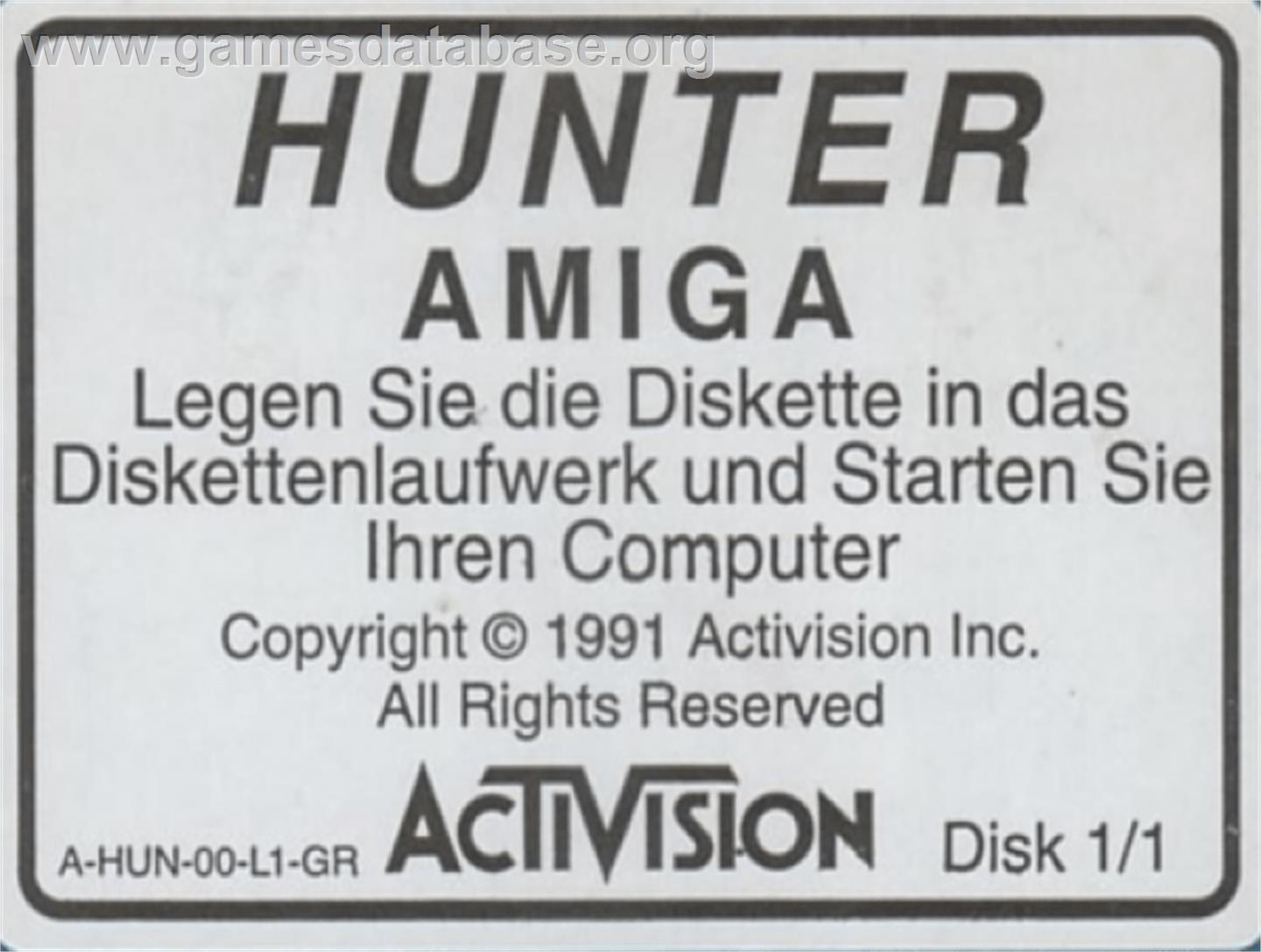 Hunter - Commodore Amiga - Artwork - Cartridge Top