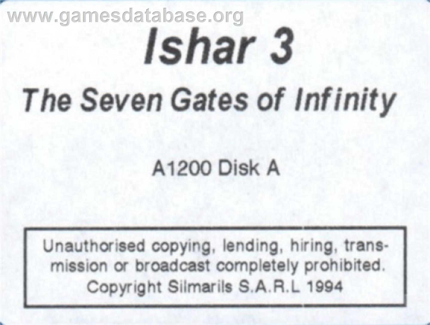 Ishar 3: The Seven Gates of Infinity - Commodore Amiga - Artwork - Cartridge Top