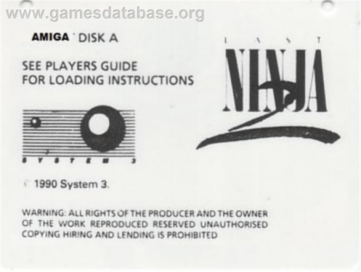 Last Ninja 2 - Commodore Amiga - Artwork - Cartridge Top