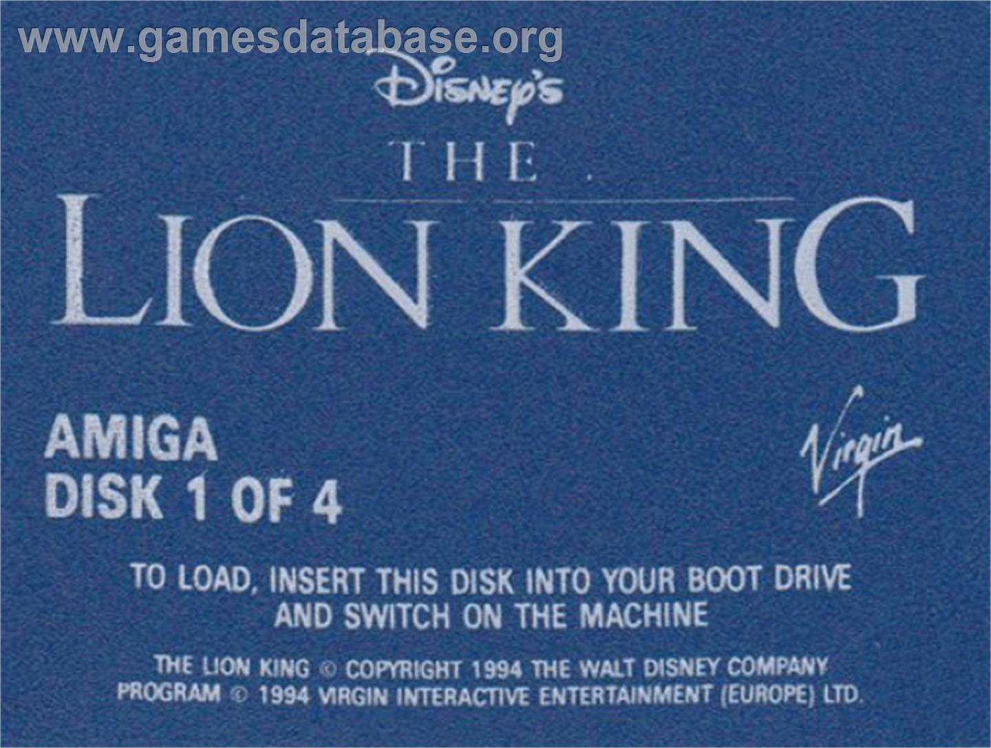 Lion King - Commodore Amiga - Artwork - Cartridge Top