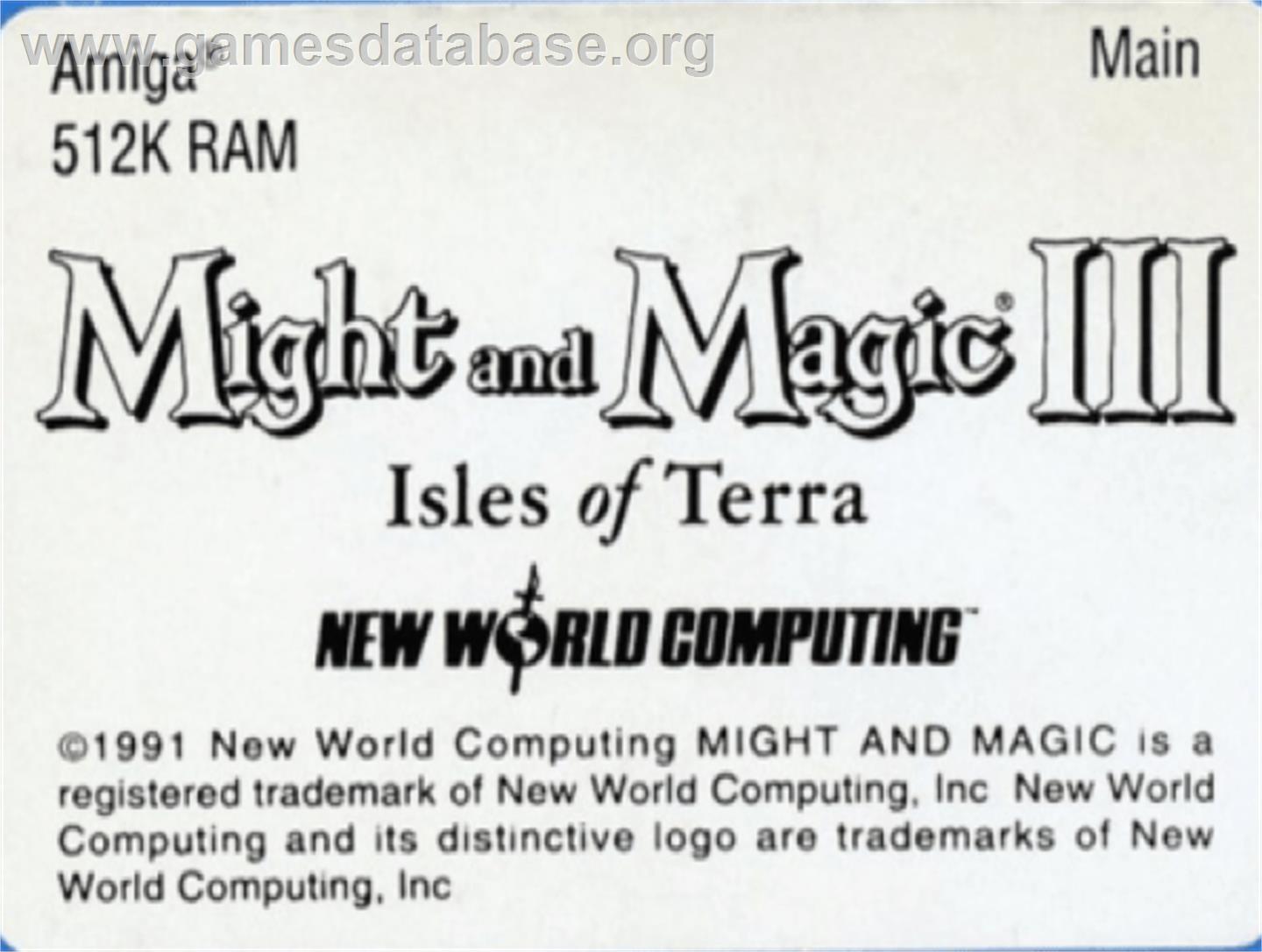 Might and Magic III: Isles of Terra - Commodore Amiga - Artwork - Cartridge Top
