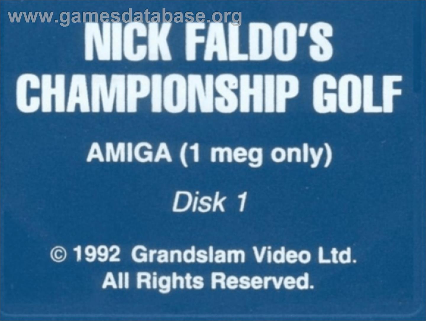 Nick Faldo's Championship Golf - Commodore Amiga - Artwork - Cartridge Top