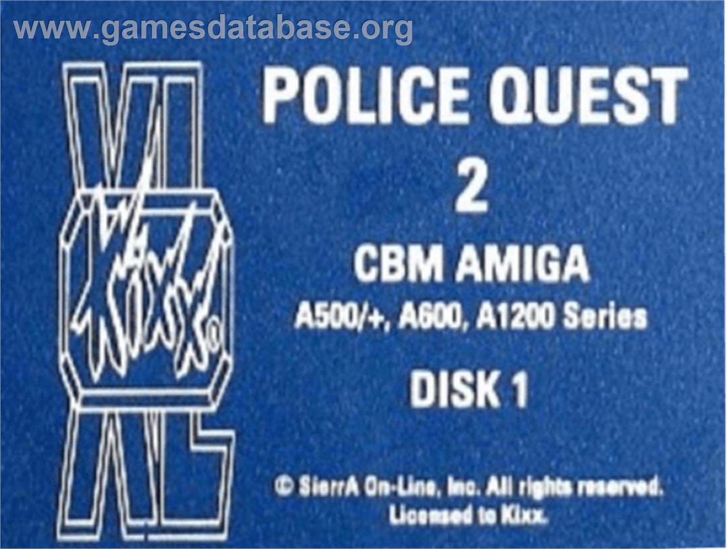 Police Quest 2: The Vengeance - Commodore Amiga - Artwork - Cartridge Top
