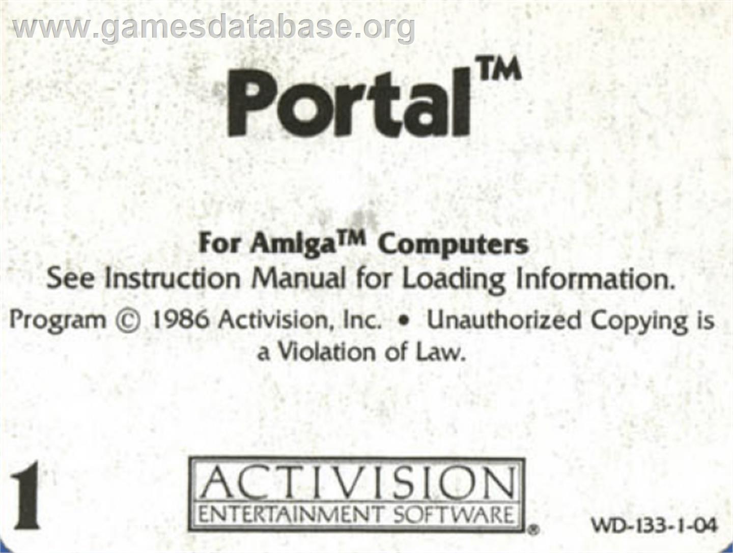 Portal - Commodore Amiga - Artwork - Cartridge Top