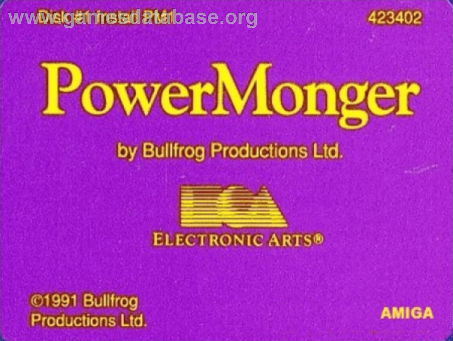 Powermonger - Commodore Amiga - Artwork - Cartridge Top