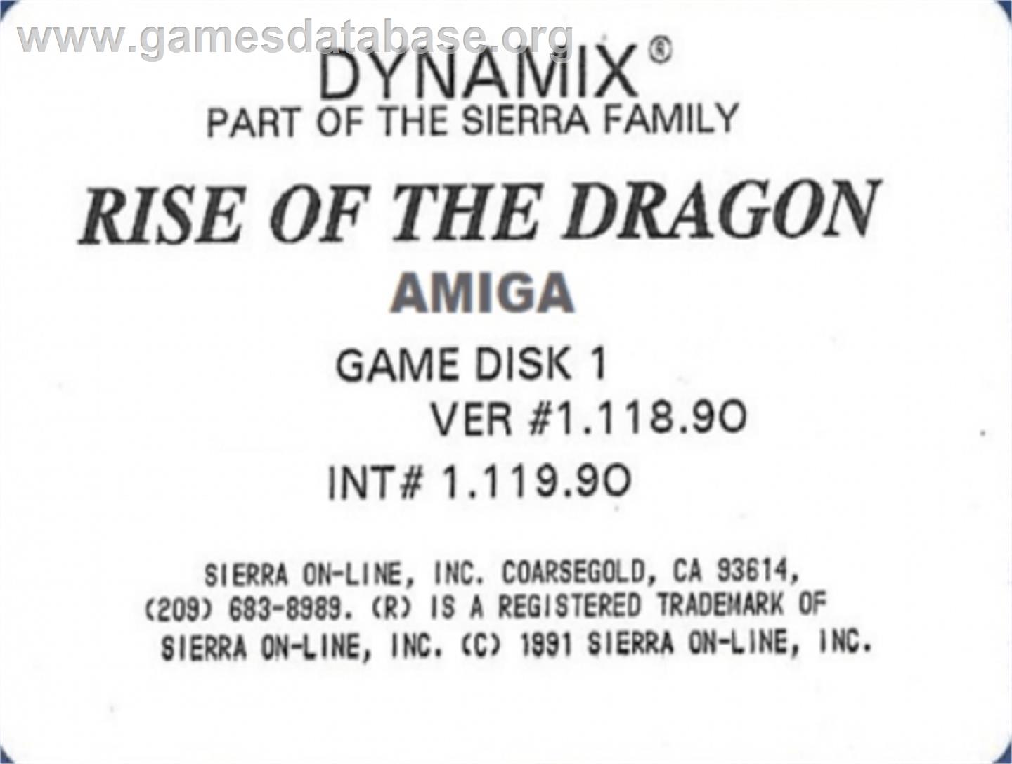 Rise of the Dragon - Commodore Amiga - Artwork - Cartridge Top