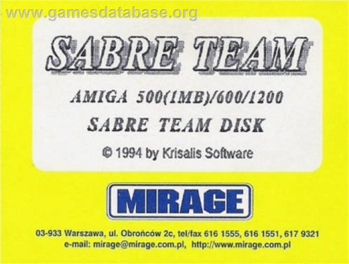 Sabre Team - Commodore Amiga - Artwork - Cartridge Top