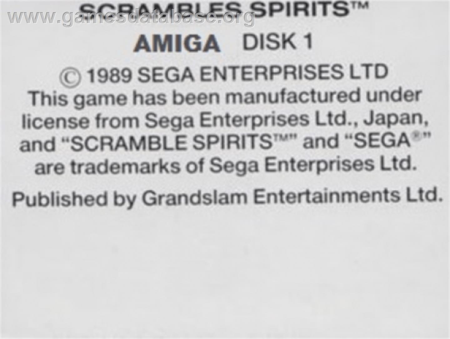 Scramble Spirits - Commodore Amiga - Artwork - Cartridge Top