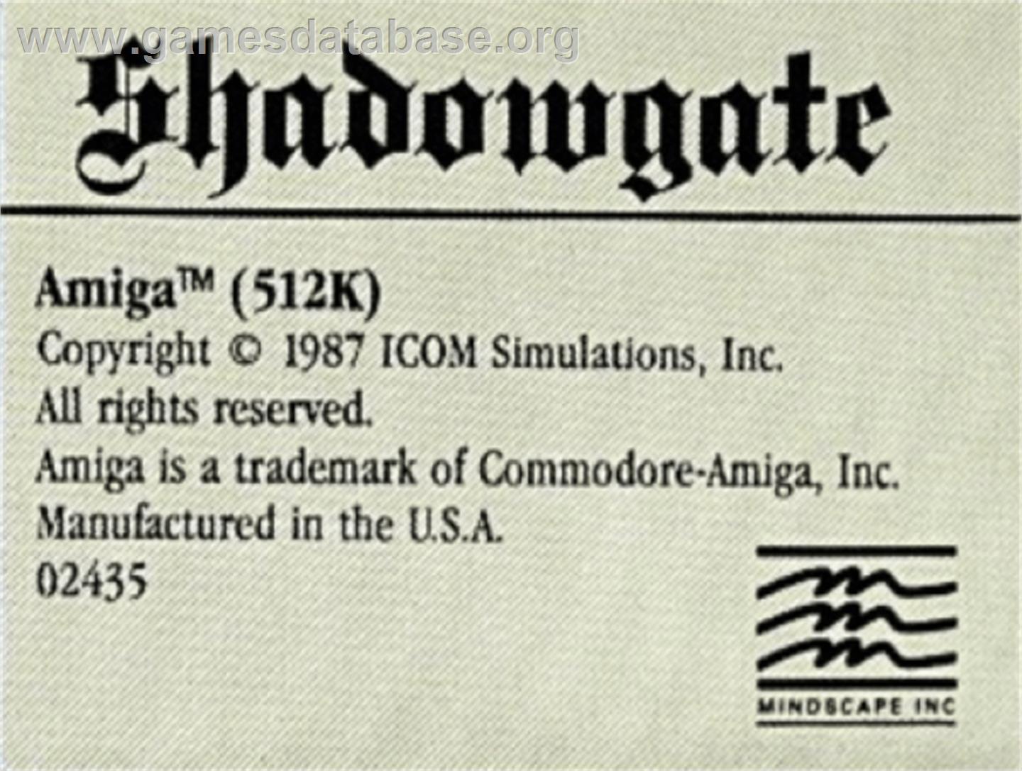 Shadowgate - Commodore Amiga - Artwork - Cartridge Top