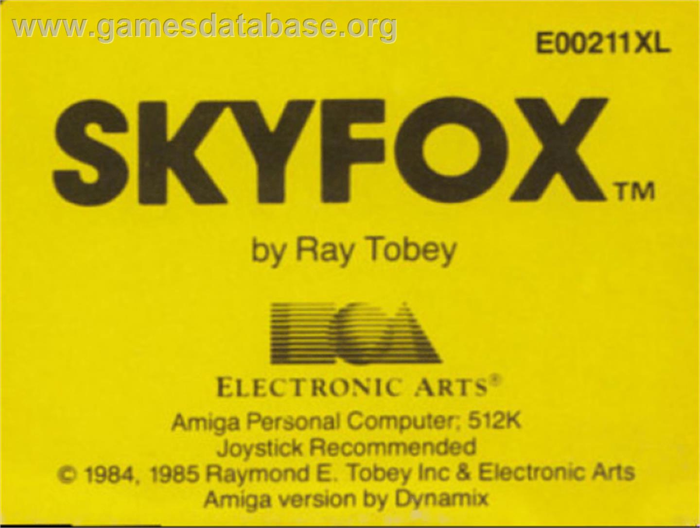 Sky Fox - Commodore Amiga - Artwork - Cartridge Top