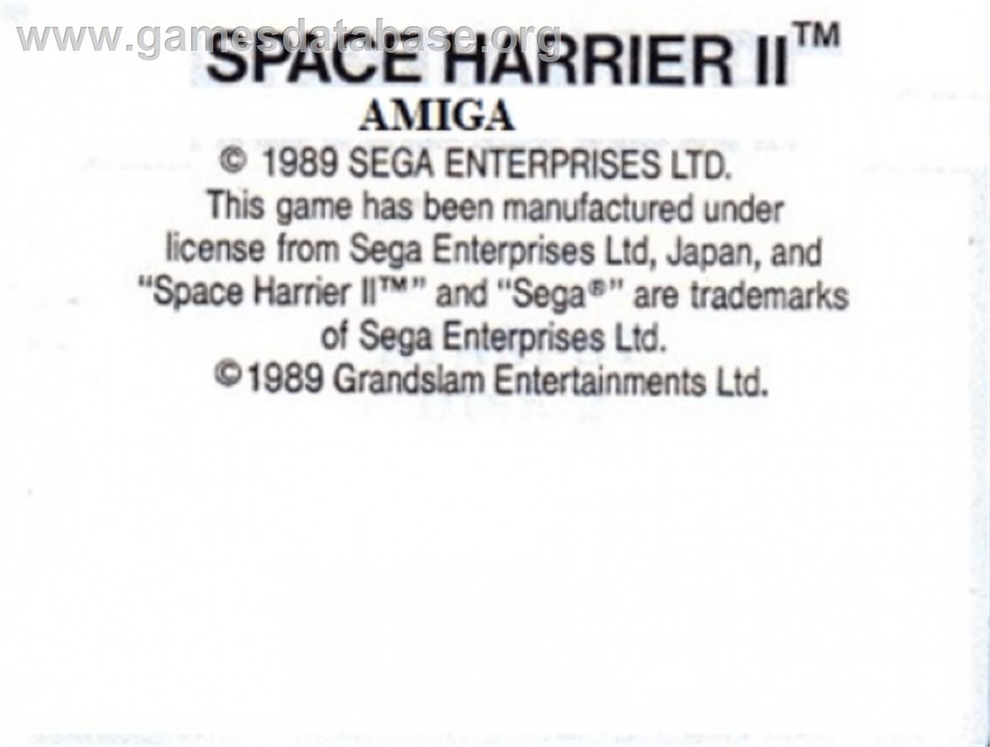 Space Harrier II - Commodore Amiga - Artwork - Cartridge Top