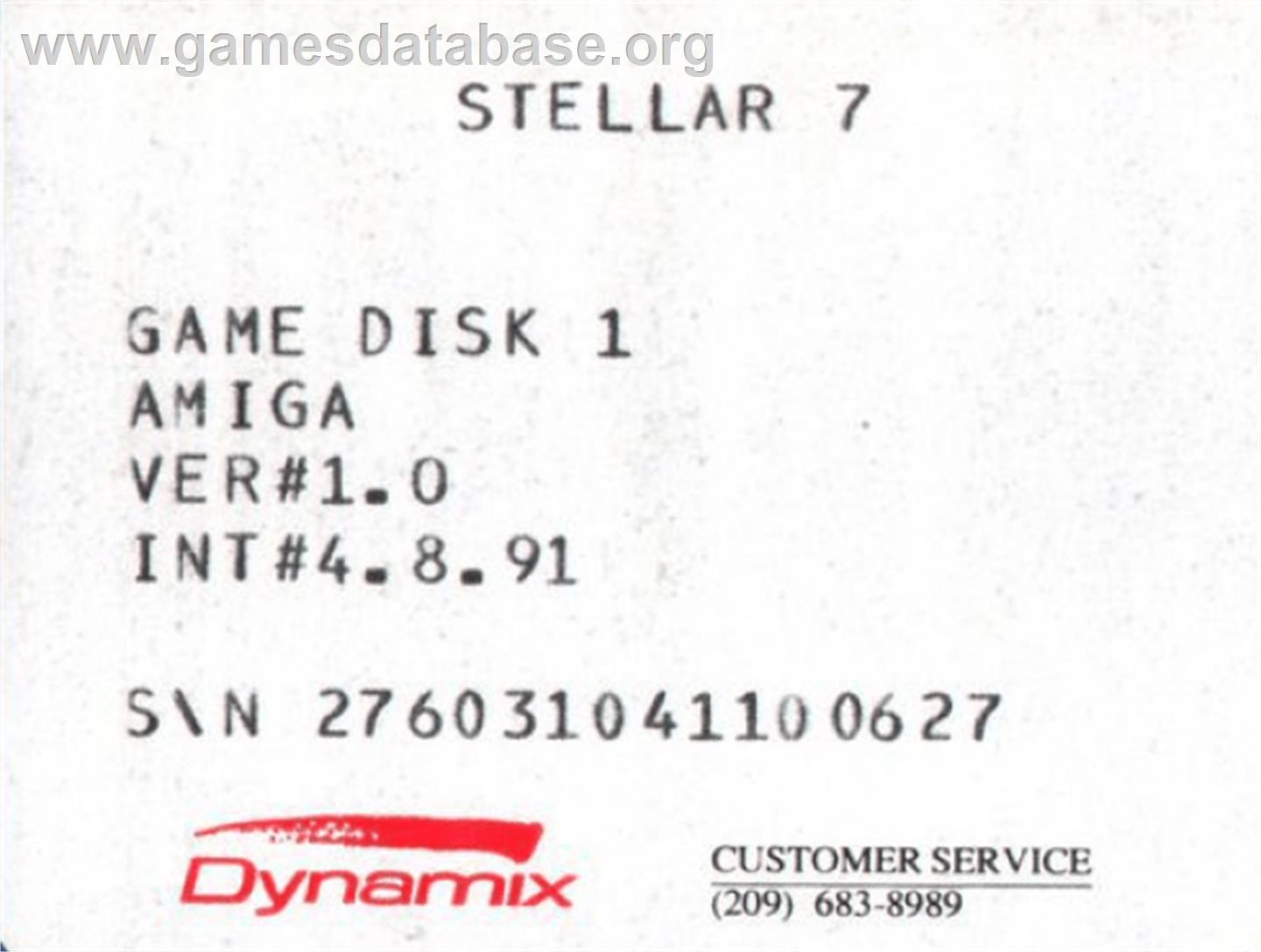 Stellar 7 - Commodore Amiga - Artwork - Cartridge Top