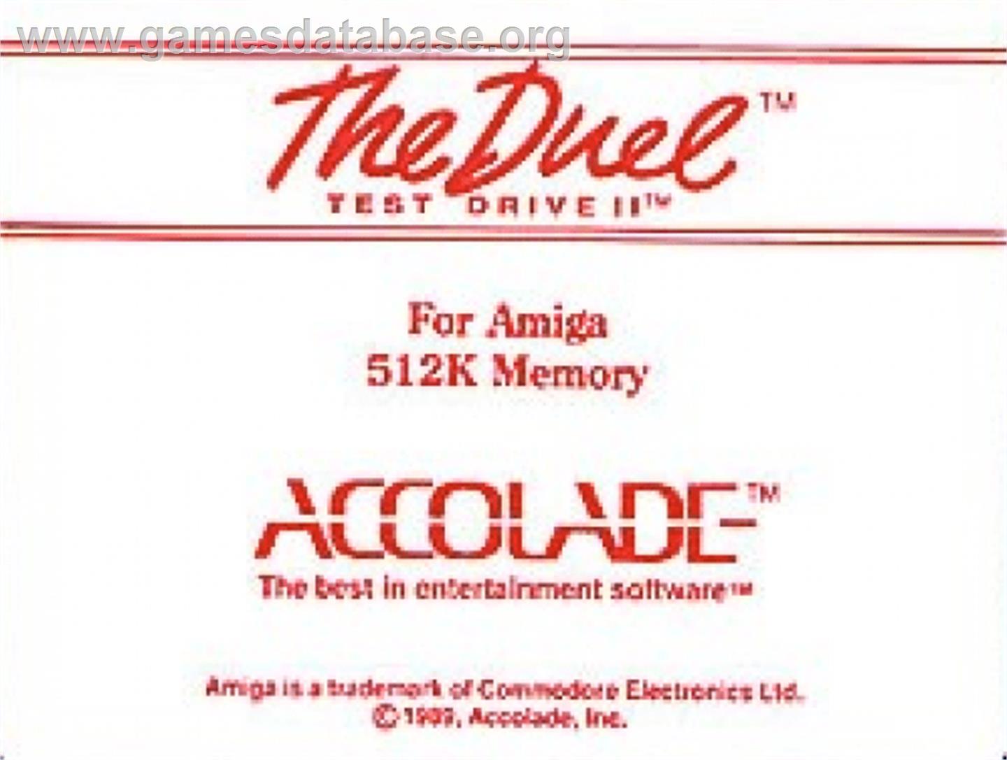 Test Drive II Car Disk: The Supercars - Commodore Amiga - Artwork - Cartridge Top