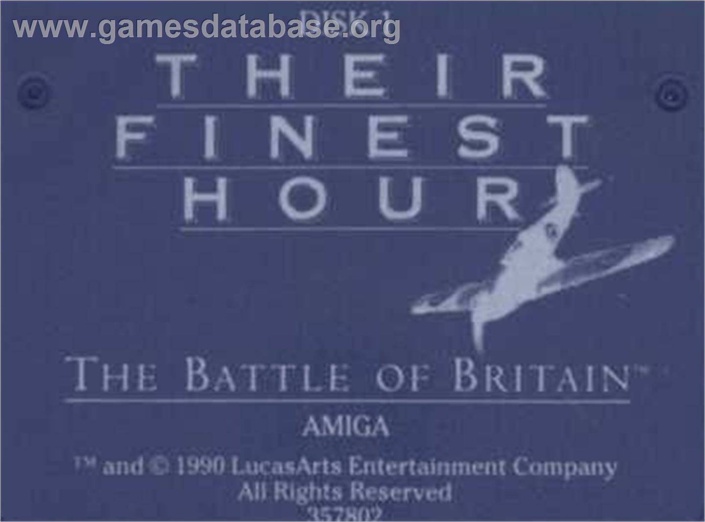 Their Finest Hour: The Battle of Britain - Commodore Amiga - Artwork - Cartridge Top