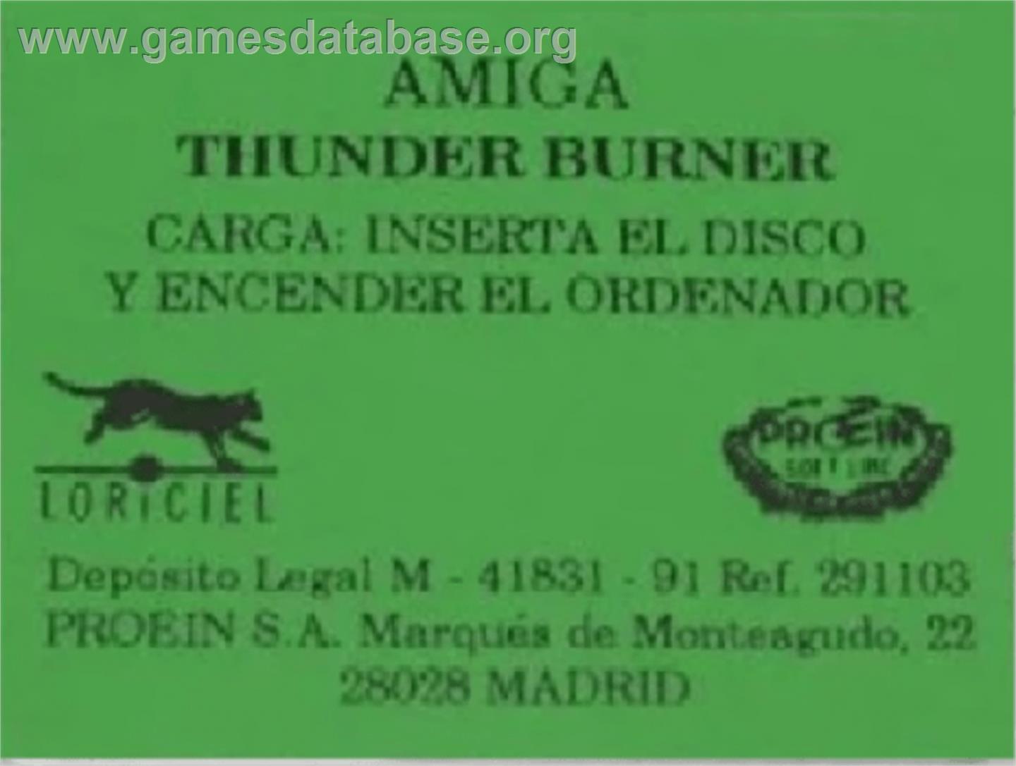 Thunder Burner - Commodore Amiga - Artwork - Cartridge Top