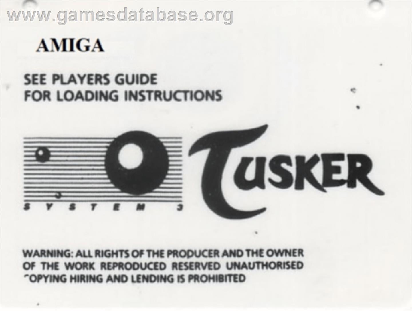 Tusker - Commodore Amiga - Artwork - Cartridge Top