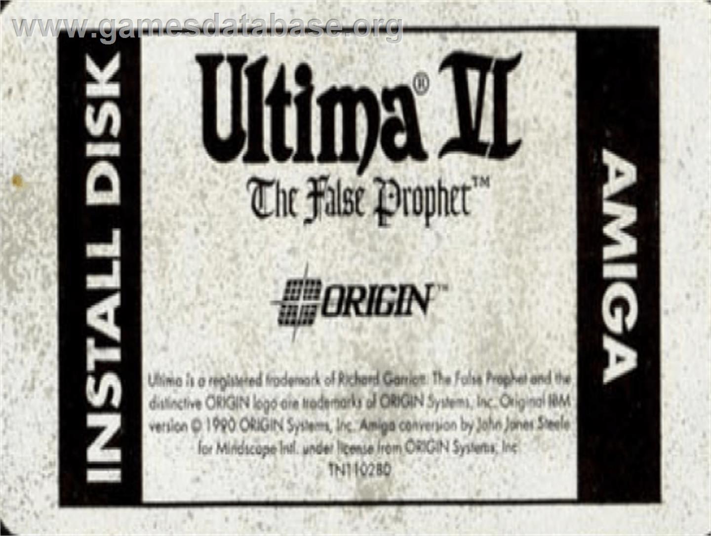 Ultima VI: The False Prophet - Commodore Amiga - Artwork - Cartridge Top