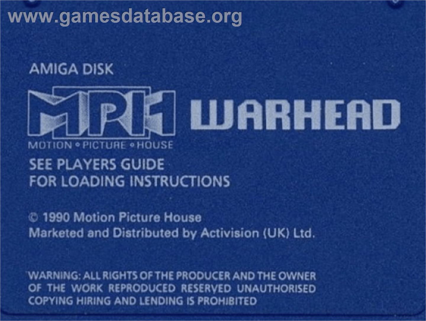Warhead - Commodore Amiga - Artwork - Cartridge Top