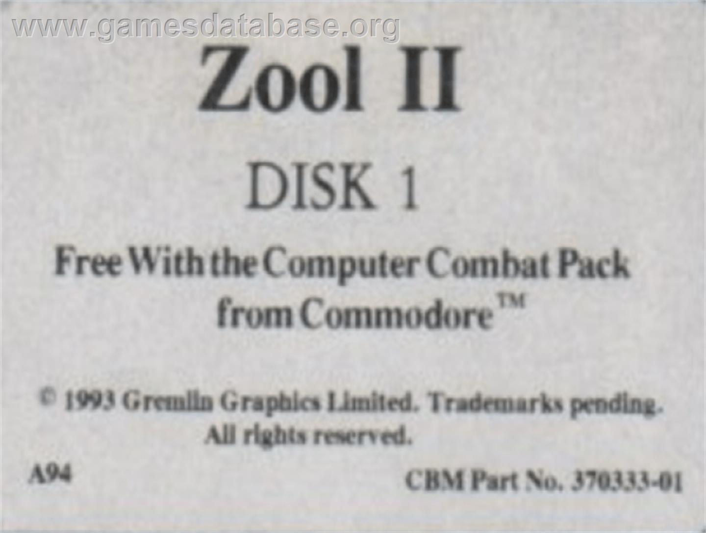 Zool 2 - Commodore Amiga - Artwork - Cartridge Top