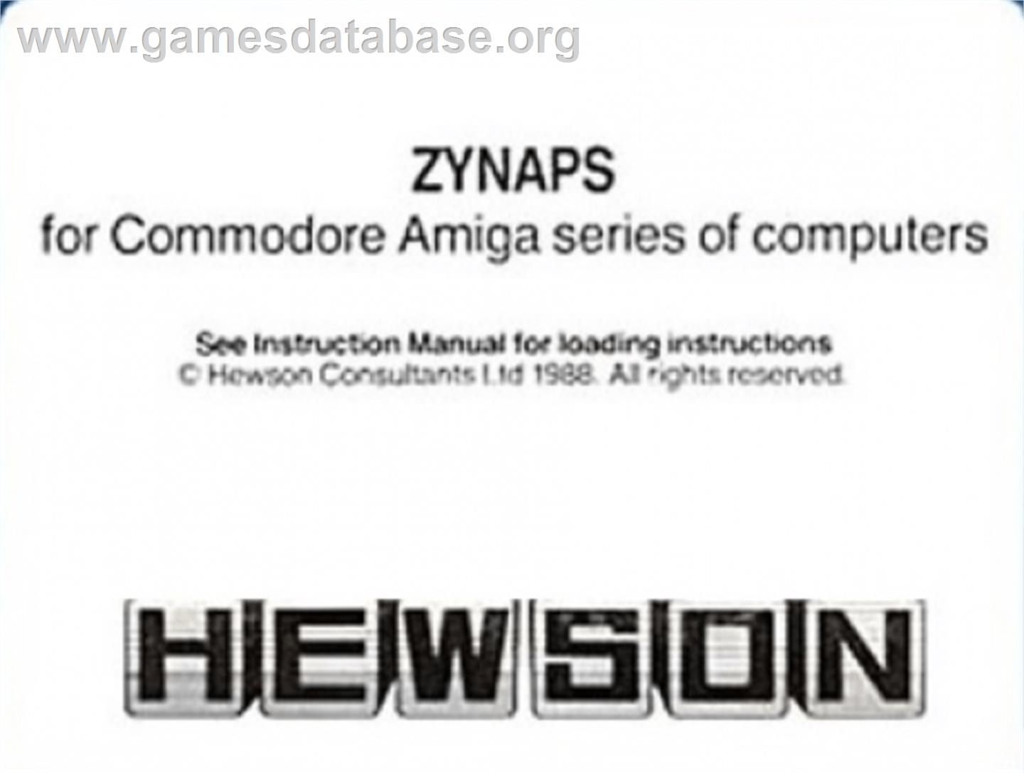 Zynaps - Commodore Amiga - Artwork - Cartridge Top