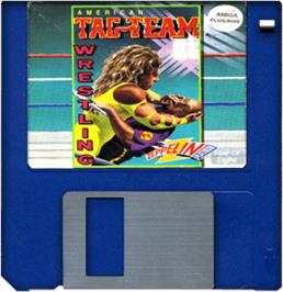 Artwork on the Disc for American Tag Team Wrestling on the Commodore Amiga.