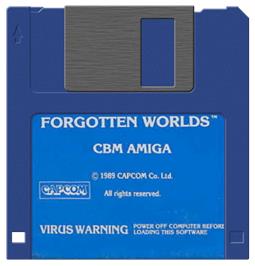 Artwork on the Disc for Forgotten Worlds on the Commodore Amiga.