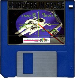 Artwork on the Disc for Murders in Space on the Commodore Amiga.