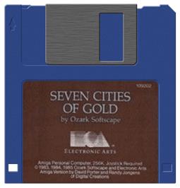 Artwork on the Disc for Seven Cities of Gold on the Commodore Amiga.