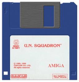 Artwork on the Disc for U.N. Squadron on the Commodore Amiga.