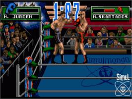 In game image of 3D World Boxing on the Commodore Amiga.