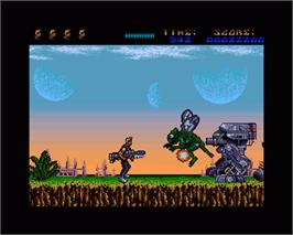 In game image of A.M.C.: Astro Marine Corps on the Commodore Amiga.