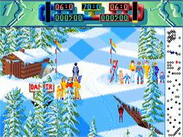 In game image of Advanced Ski Simulator on the Commodore Amiga.