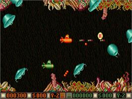 In game image of Blood Money on the Commodore Amiga.