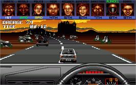 In game image of Burning Rubber on the Commodore Amiga.