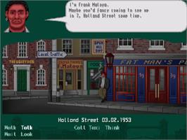 In game image of Clue: Master Detective on the Commodore Amiga.