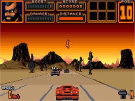 In game image of Crazy Cars 3 on the Commodore Amiga.