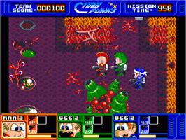In game image of CyberPunks on the Commodore Amiga.