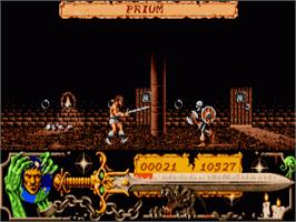 In game image of Death Bringer on the Commodore Amiga.
