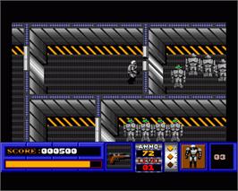 In game image of Deathbots on the Commodore Amiga.