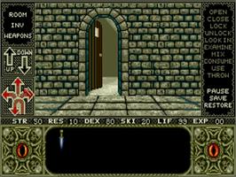 In game image of Elvira: Mistress of the Dark on the Commodore Amiga.