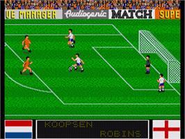 In game image of Emlyn Hughes International Soccer on the Commodore Amiga.