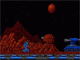 In game image of Exolon on the Commodore Amiga.