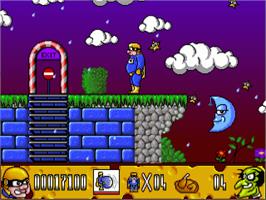 In game image of Fatman: The Caped Consumer on the Commodore Amiga.
