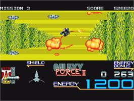 In game image of Galaxy Force 2 on the Commodore Amiga.