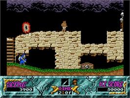 In game image of Ghouls'n Ghosts on the Commodore Amiga.